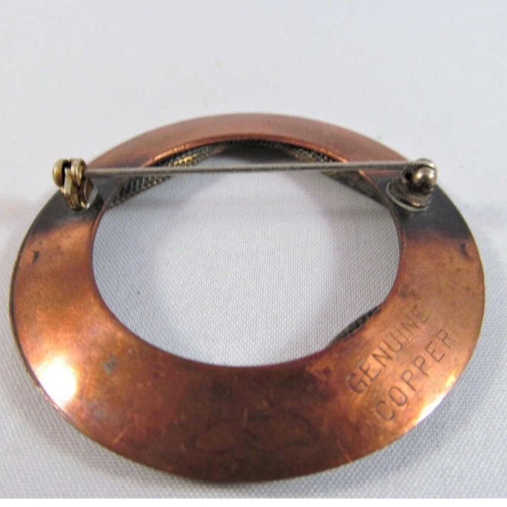 Vintage 1960 Copper Brooch Dimensional Round Modernist Abstract Pin - Picture 4 of 10